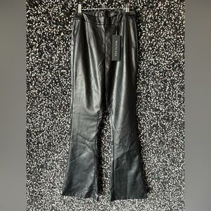White Fox Show it Off Black Vegan Faux Leather Flare Pants Small